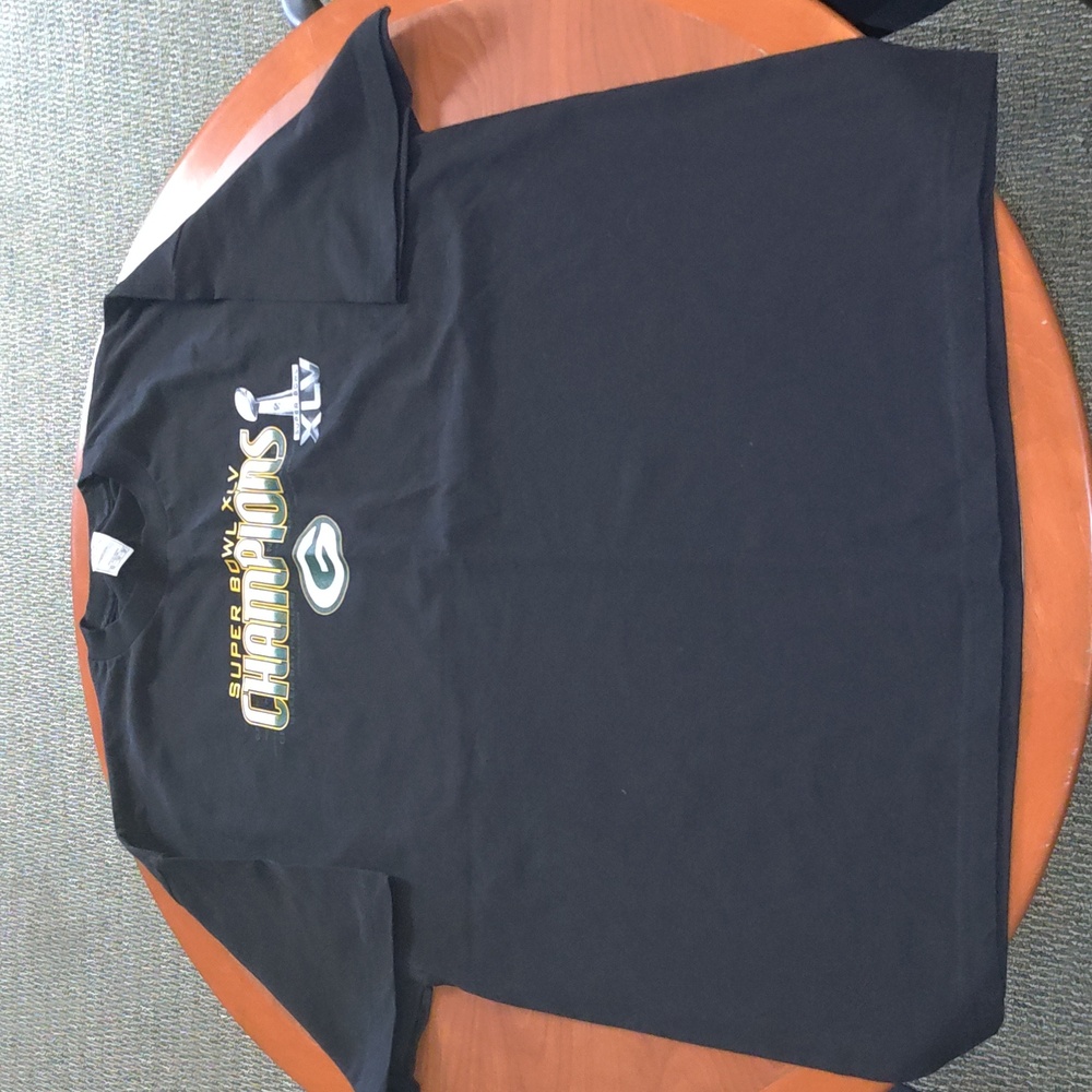 Super Bowl XLV Champions Green Bay Packers Black Short Sleeve T-shirt Mens 2XL